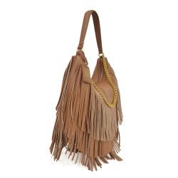 Borsa a spalla Fringe Con Catena - Cuoio